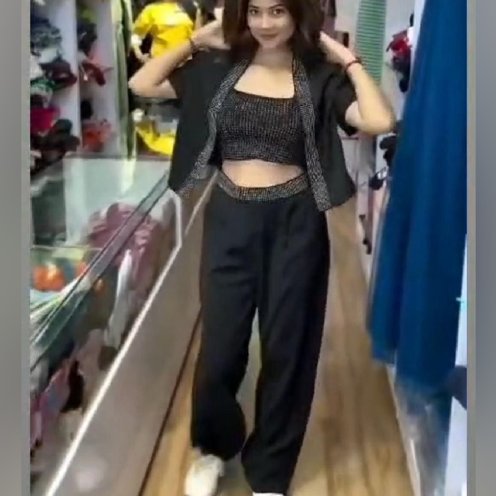 Black crop top pants and jacket